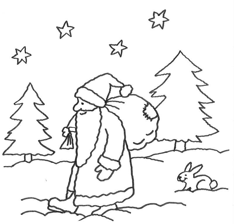 Kostenlose Malvorlage Advent: Nikolaus im Wald zum Ausmalen