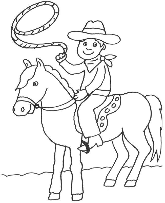 ausmalbild cowboys  indianer cowboy auf seinem pferd