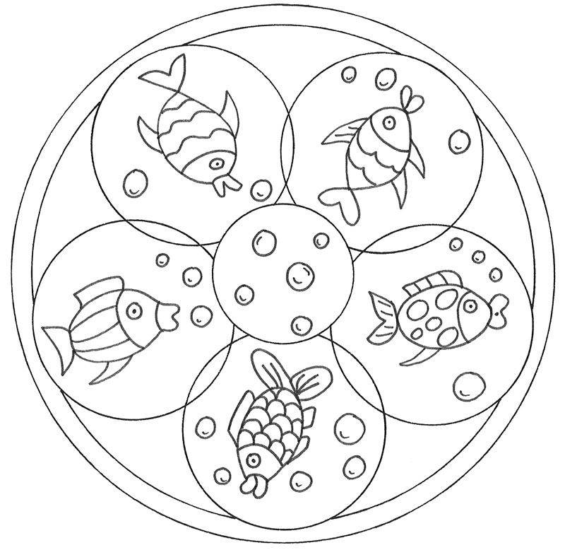 ausmalbild mandalas mandala mit fischen kostenlos ausdrucken