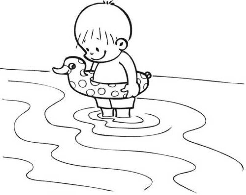 kostenlose malvorlage sommer kind mit schwimmreifen zum