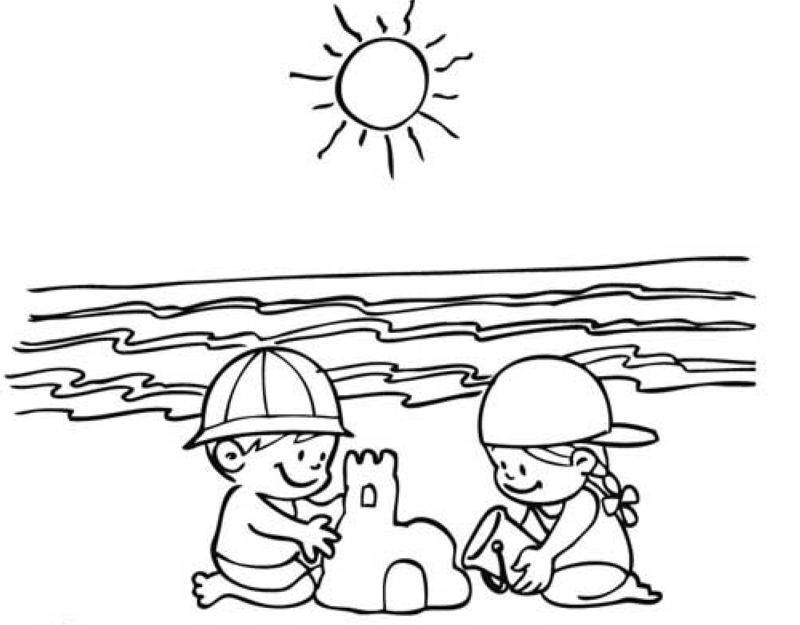 kostenlose malvorlage sommer kinder bauen eine sandburg
