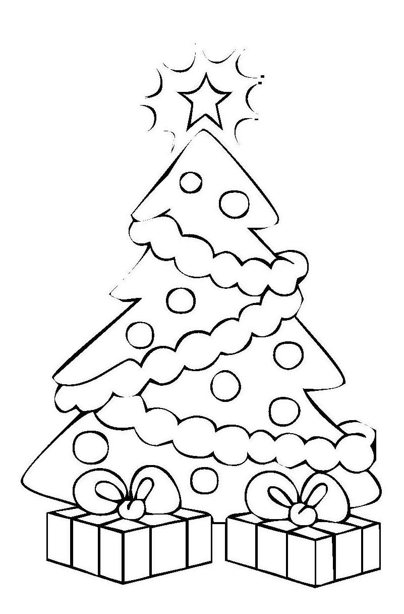 Kostenlose Malvorlage Weihnachten: Weihnachtsbaum mit Geschenken zum