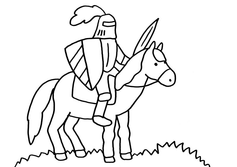 ausmalbild ritter und drachen ritter auf seinem pferd