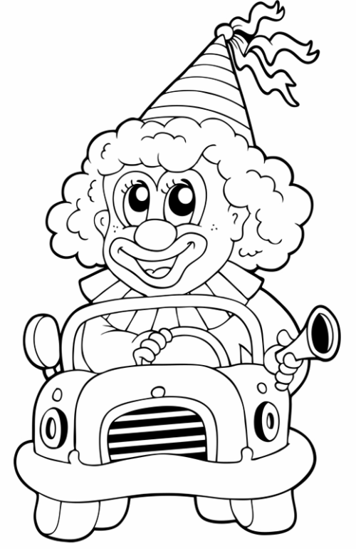kostenlose malvorlage berufe clown im auto zum ausmalen