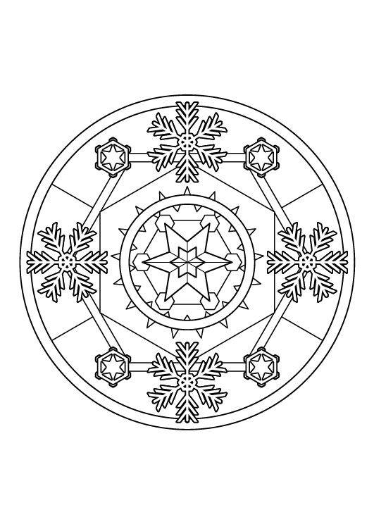 Ausmalbild 60+ entspannende Mandalas für Kinder: Schneeflocken-Mandala zum Ausmalen kostenlos ausdrucken