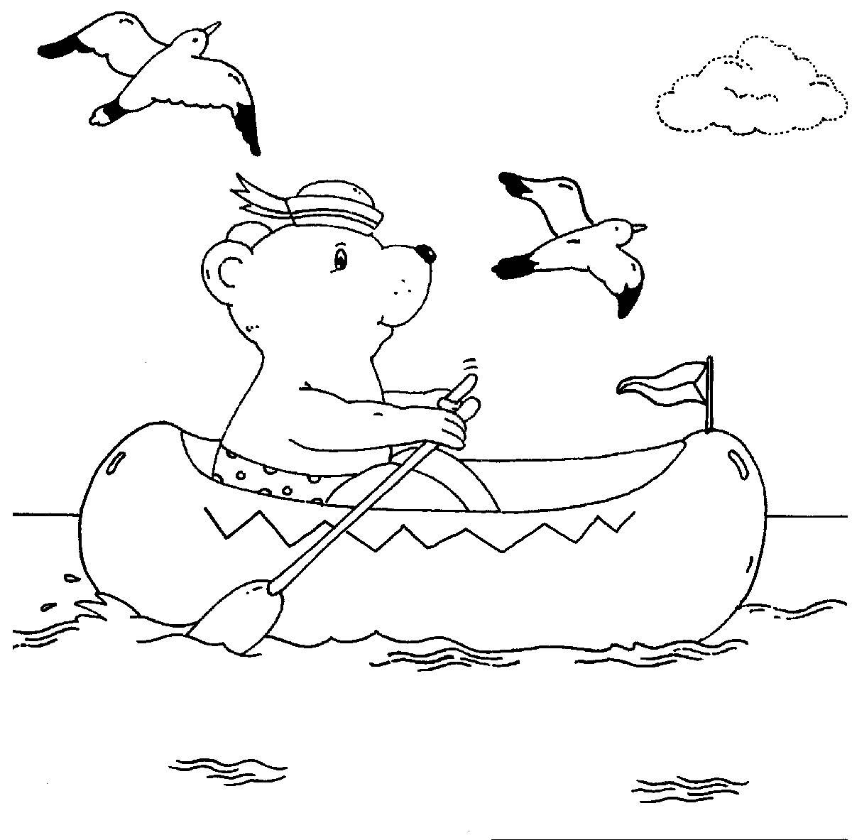 ausmalbild urlaub und reisen bär paddelt im schlauchboot