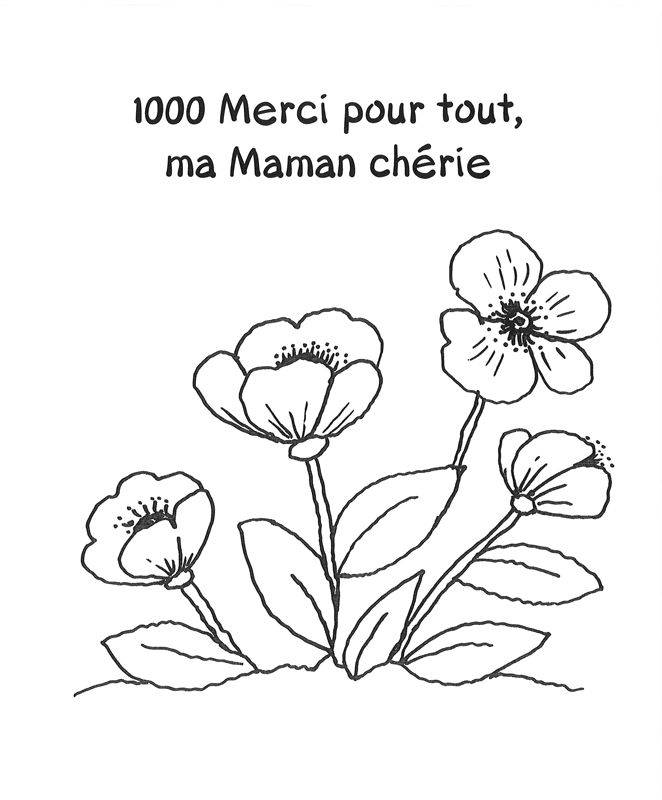 Ausmalbild 50+ liebevolle Malvorlagen zum Muttertag: Muttertagsdank Blumen auf Französisch kostenlos ausdrucken