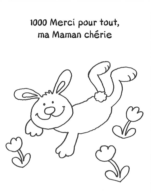 Ausmalbild 50+ liebevolle Malvorlagen zum Muttertag: Muttertagsdank Hase auf Französisch kostenlos ausdrucken