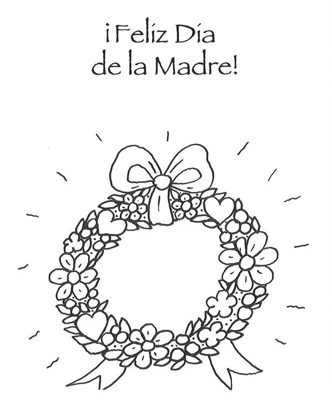 Ausmalbild 50+ liebevolle Malvorlagen zum Muttertag: Muttertagsgruß Blumenkranz - spanisch kostenlos ausdrucken