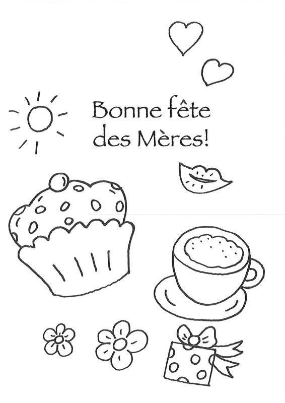 Ausmalbild 50+ liebevolle Malvorlagen zum Muttertag: Muttertagsgruß Leckereien - französisch kostenlos ausdrucken