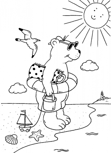 kostenlose malvorlage sommer bär am strand zum ausmalen