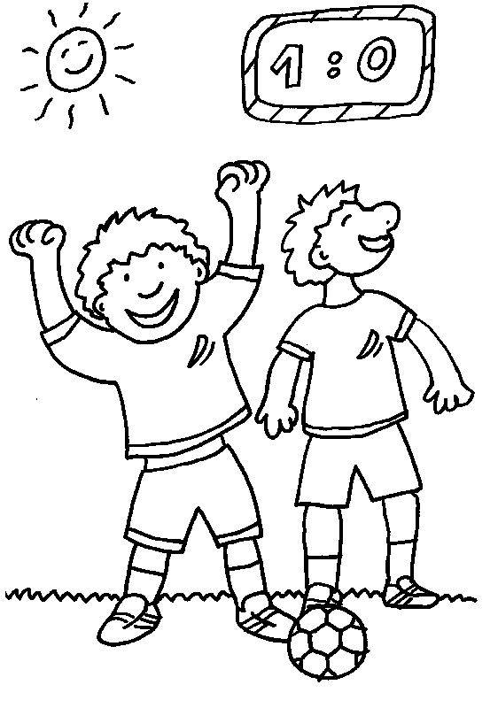 Ausmalbild 100+ sportliche Malvorlagen für Kinder: Gewonnenes Fußballspiel kostenlos ausdrucken