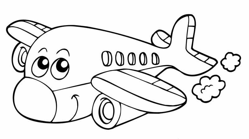 ausmalbild transportmittel flugzeug mit lustigem gesicht