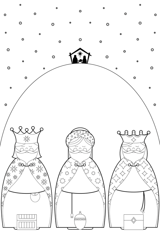 Ausmalbild 160+ zauberhafte Malvorlagen zu Weihnachten: Heilige drei Könige kostenlos ausdrucken