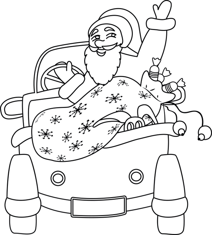 ausmalbild weihnachten weihnachtsmann im auto kostenlos