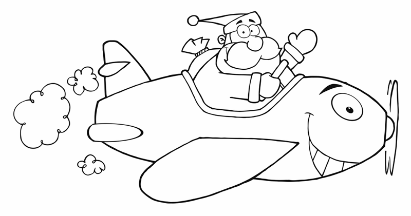 ausmalbild weihnachten weihnachtsmann fliegt im flugzeug
