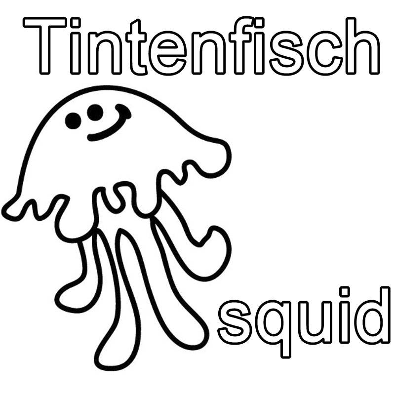 Ausmalbild 160+ Malvorlagen zum Englisch lernen: Tintenfisch - squid kostenlos ausdrucken