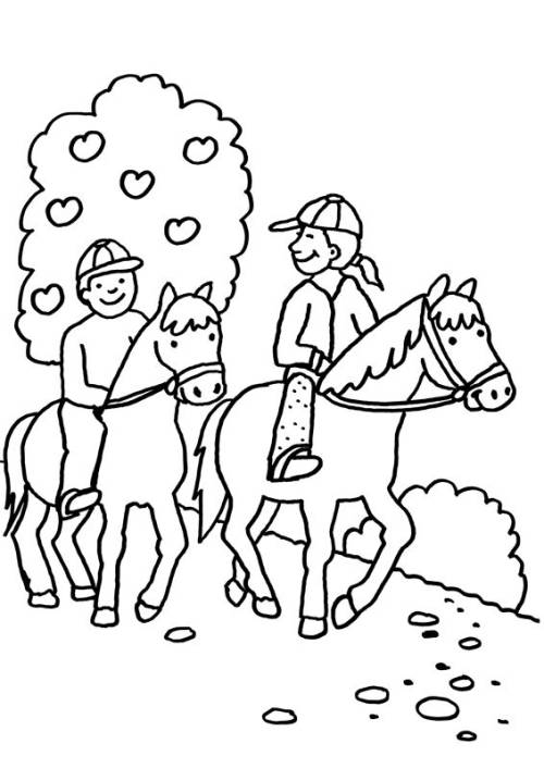 kostenlose malvorlage pferde: zwei pferde beim ausritt zum