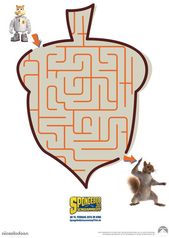 Ausmalbild 100+ Labyrinthe für Kinder: SpongeBob Sandy Cheeks kostenlos ausdrucken