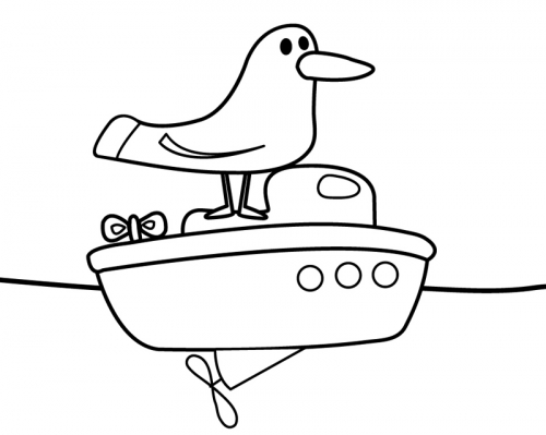 kostenlose malvorlage vögel möwe steht auf einem boot zum