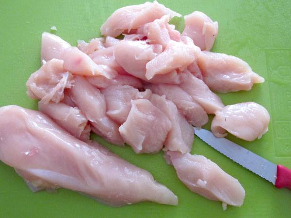 Schneiden Sie das H&uuml;hnchenfleisch
