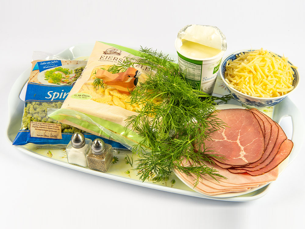 Zutaten f&uuml;r den Sp&auml;tzle-Auflauf