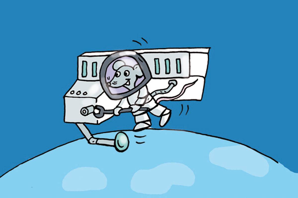 Astronaut arbeitet an der Raumstation